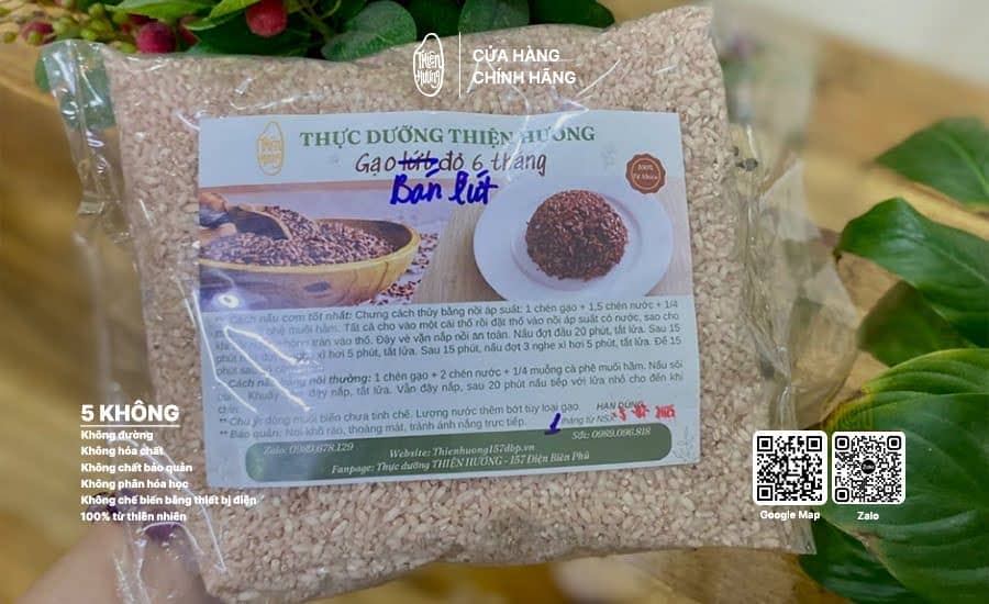 Gạo bán lứt đỏ 6 tháng 4 Gạo bán lứt đỏ 6 tháng Thực dưỡng Thiện Hương túi đóng gói, sạch, tiện lợi.