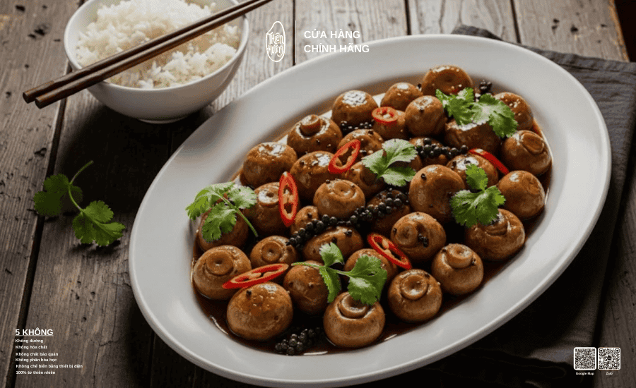 Nấm kho thanh vị luôn giữ được độ dai tự nhiên của nấm