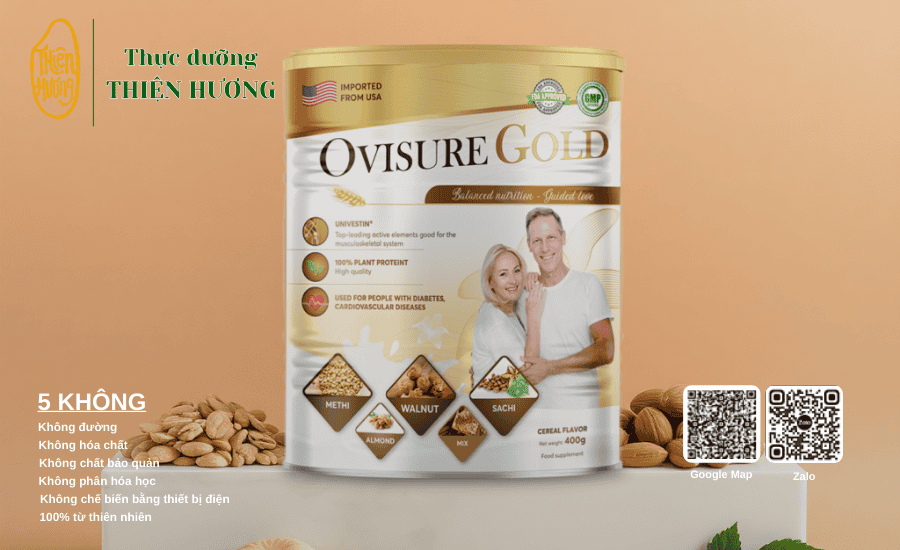 Sữa Ovisure Gold – Giải pháp dinh dưỡng từ sữa hạt 3 Thành phần chính trong sữa Ovisure Gold là các loại hạt giàu dưỡng chất và canxi sinh học có lợi cho xương trận